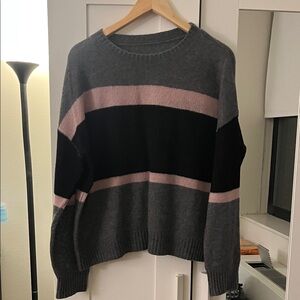 Gray and Pink Striped Women's Sweater